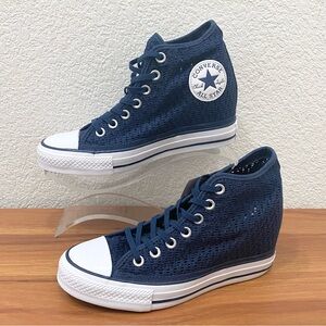 CONVERSE 552696C CTAS Lux Navy Blue Crochet Hidden Wedge Sneakers Size 8